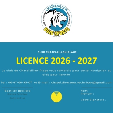 Cotisation Chatelaillon Dojo Sports 2026-2027