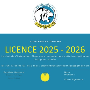 Cotisation Chatelaillon Dojo Sports 2025-2026